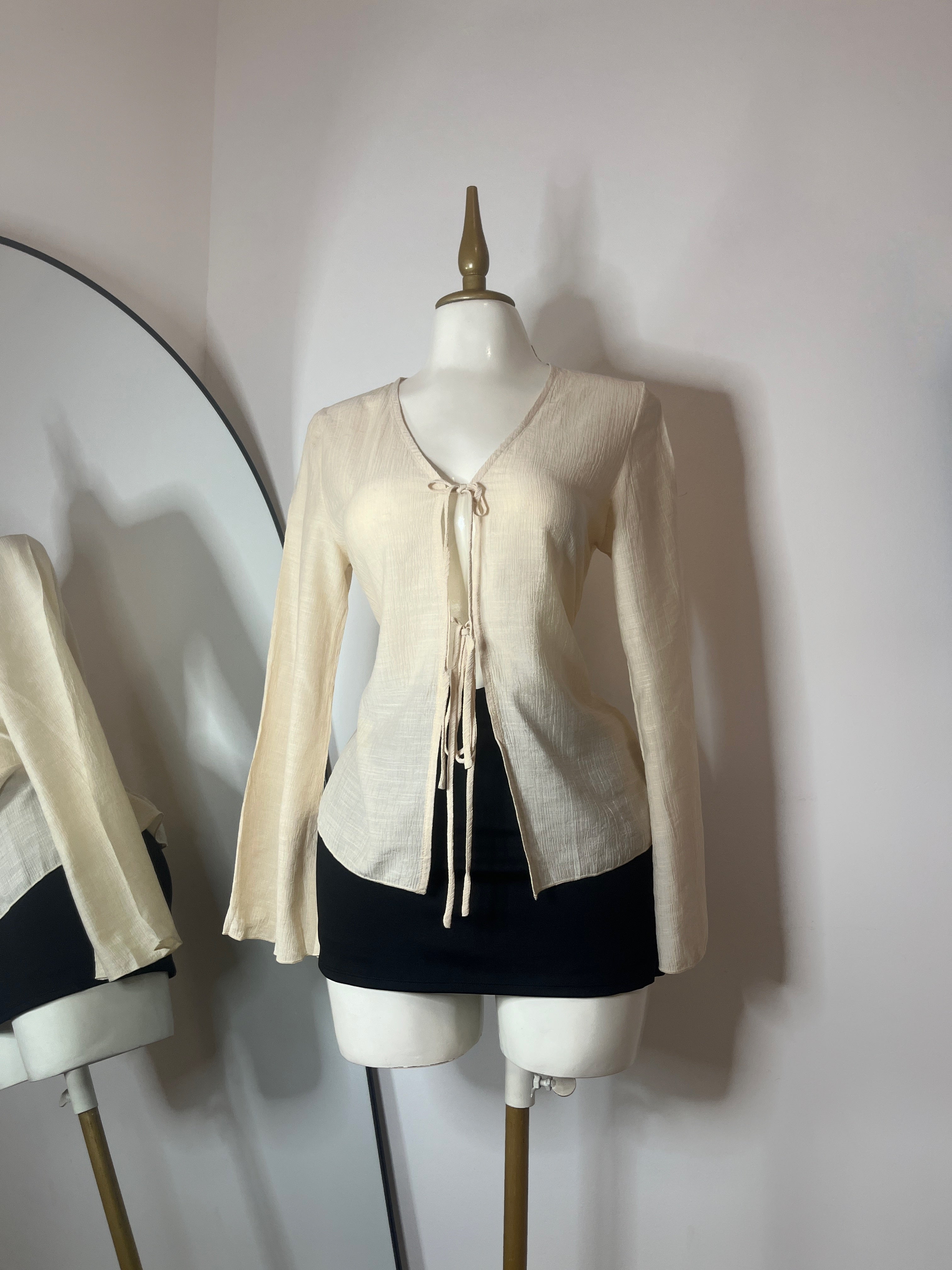 Blusa beige lino manga larga