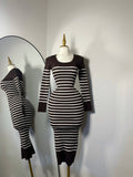 Vestido midi manga larga rayas