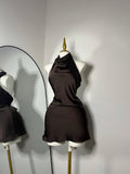 Vestido halter satín café
