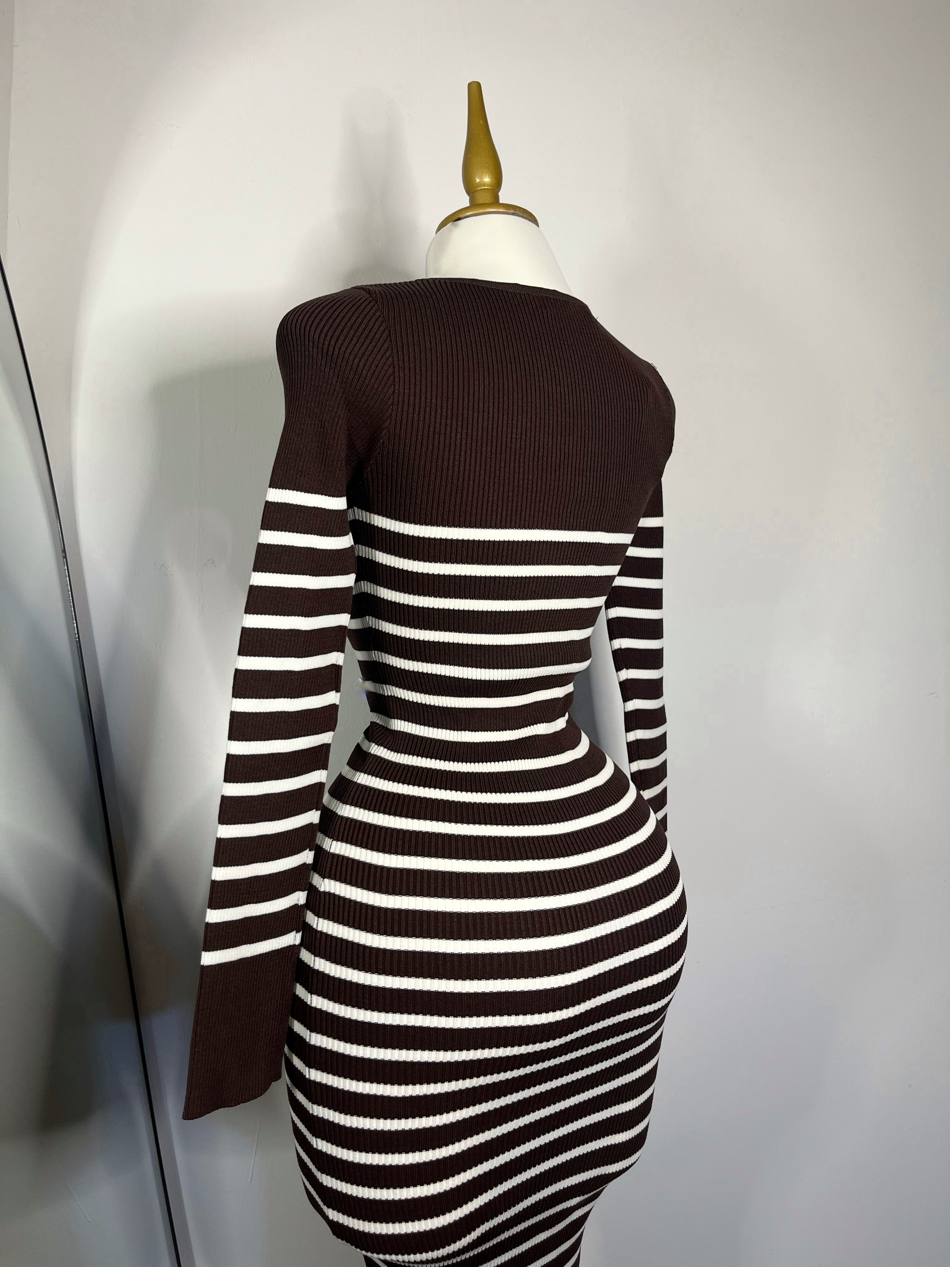 Vestido midi manga larga rayas