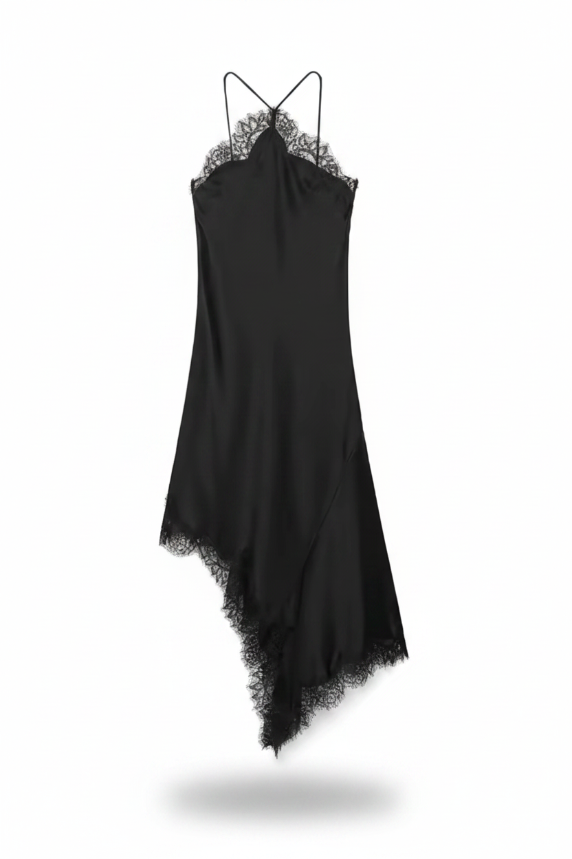 Vestido largo satín encaje