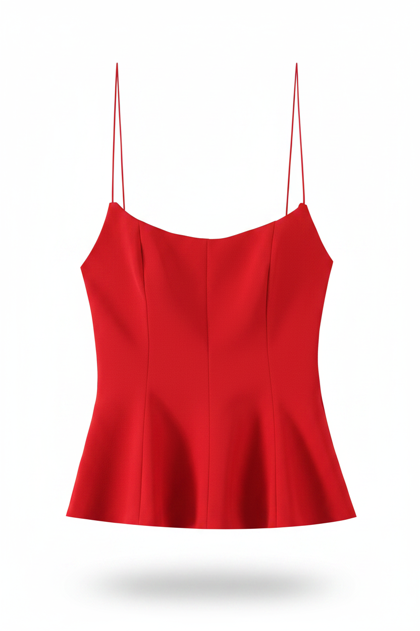 Blusa roja tirantes peplum 3D fondo blanco con sombra